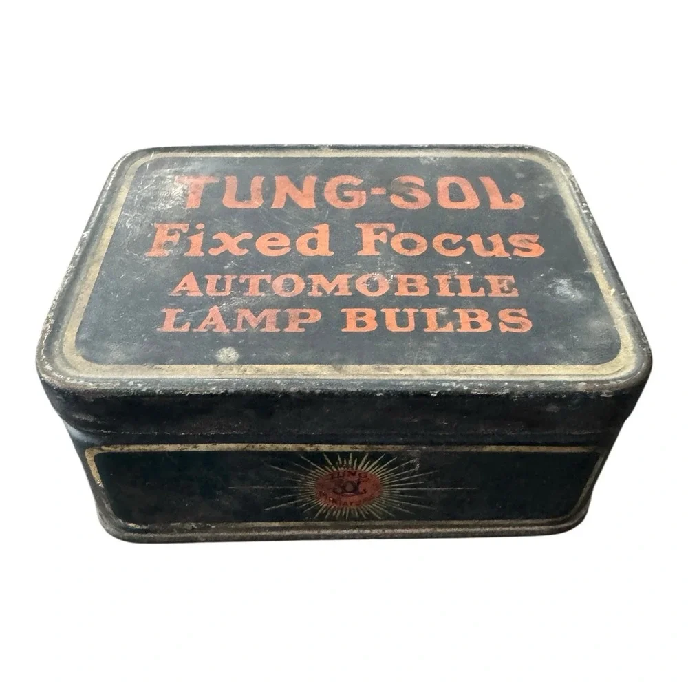 Vintage Tung-Sol‎ Automobile Lamp Tin Litho Advertising Sign Gas Oil Can